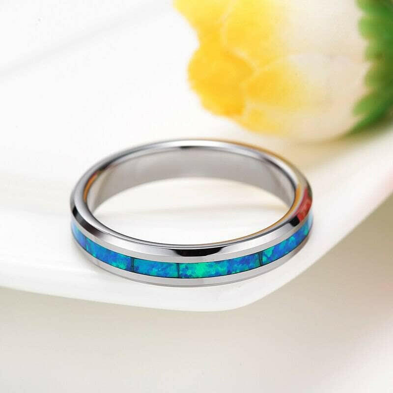 Blue Opal Tungsten Men's Wedding Band-Evani Naomi Jewelry
