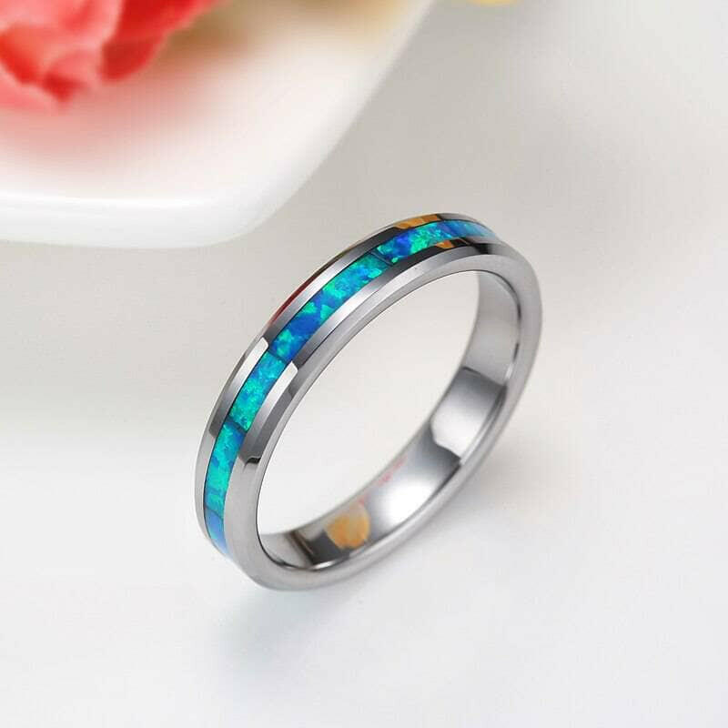 Blue Opal Tungsten Men's Wedding Band-Evani Naomi Jewelry