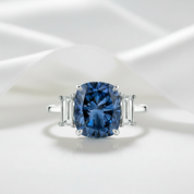 Blue Sapphire 5.0ct Cushion Cut Three Stone Engagement Ring-Evani Jewelry