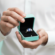 Blue Sapphire 5.0ct Cushion Cut Three Stone Engagement Ring-Evani Jewelry