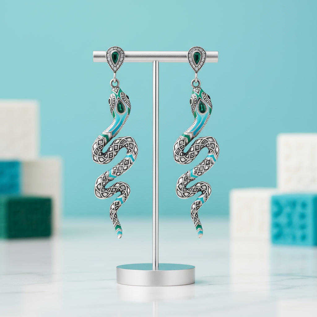 Blue Snake Bohemian Drop Earrings-Evani Jewelry