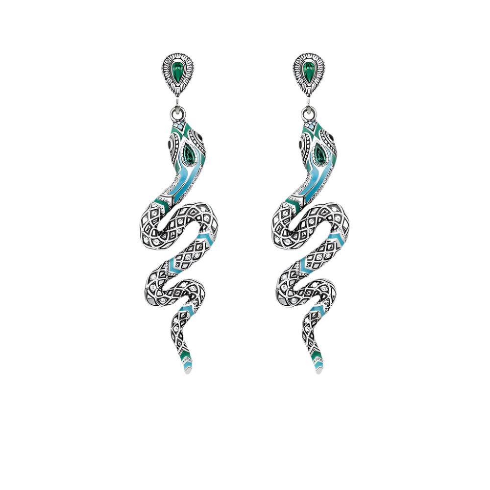 Blue Snake Bohemian Drop Earrings-Evani Naomi Jewelry