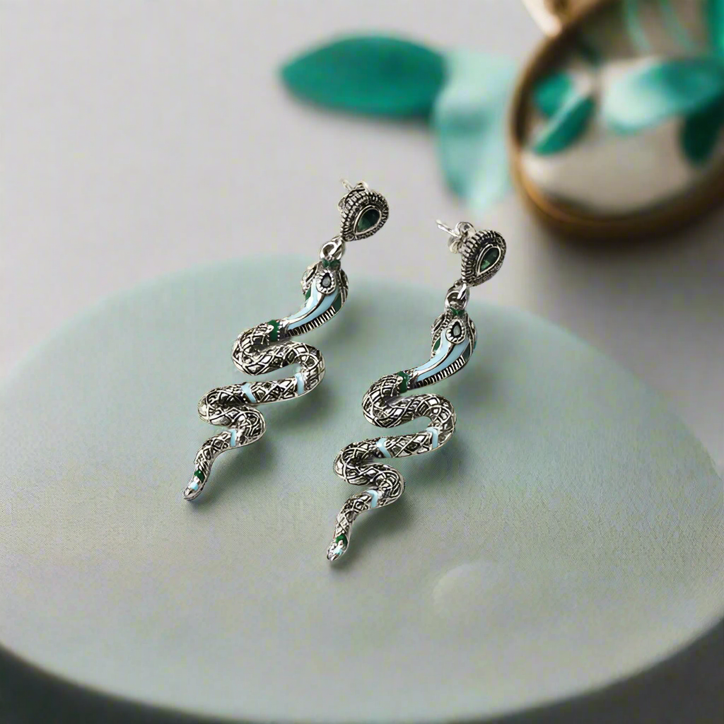 Blue Snake Bohemian Drop Earrings-Evani Naomi Jewelry