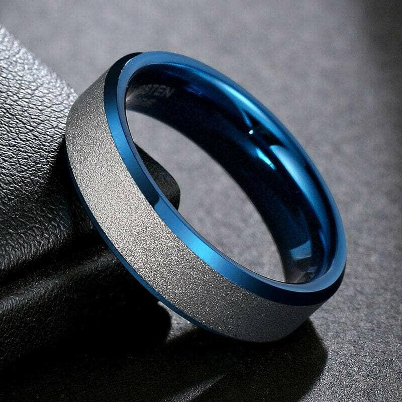 Blue Tungsten Men's Wedding Band with Silver Frost-Evani Jewelry