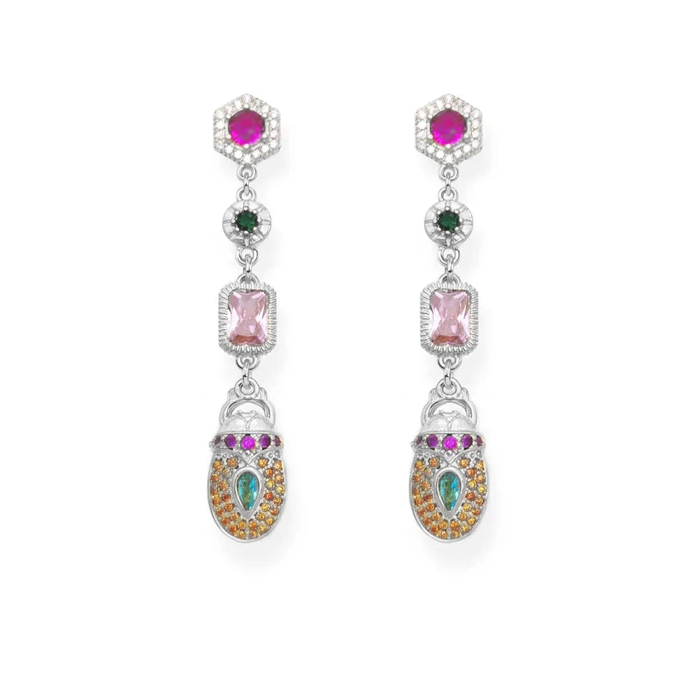 Bohemian Colorful Scarab Drop Earrings-Evani Naomi Jewelry