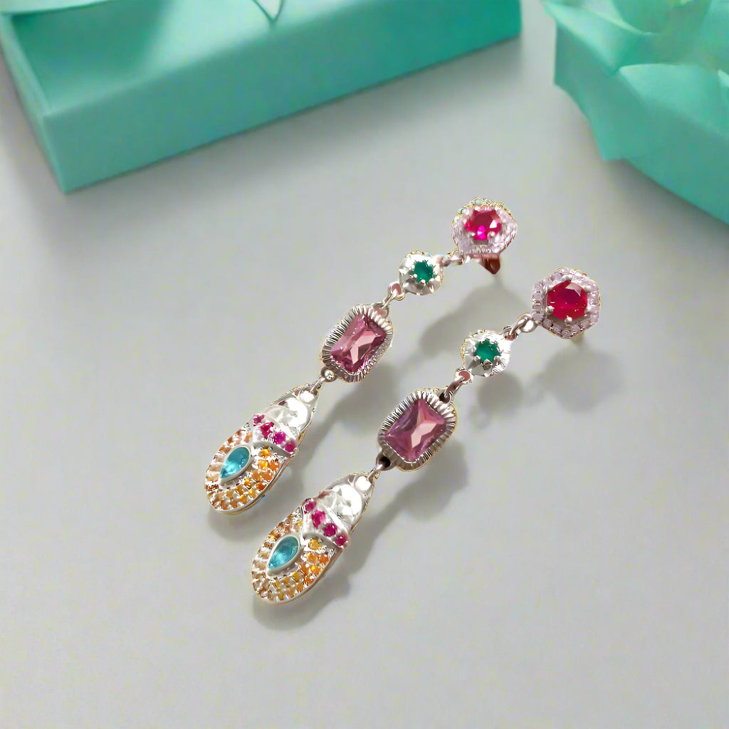 Bohemian Colorful Scarab Drop Earrings-Evani Naomi Jewelry