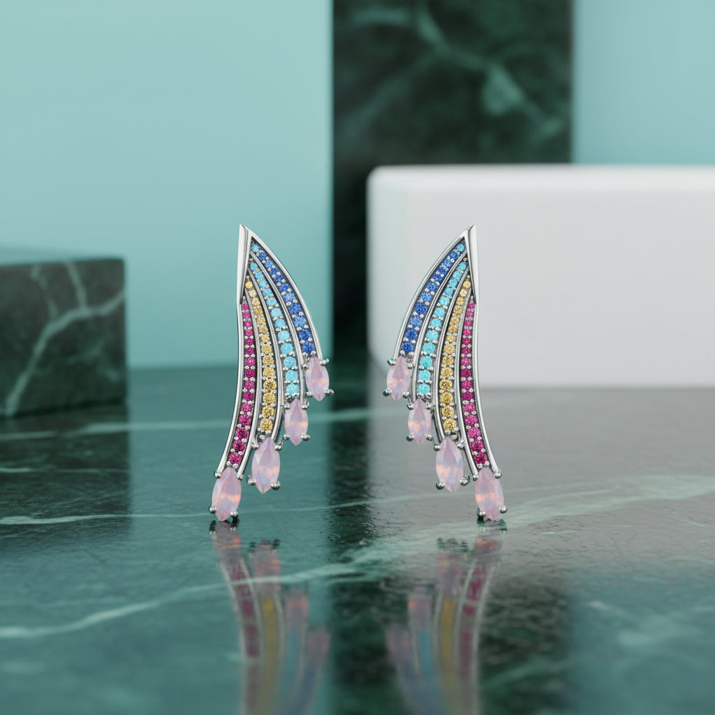 Bohemian Multi-colored Stones Wing Earrings-Evani Jewelry