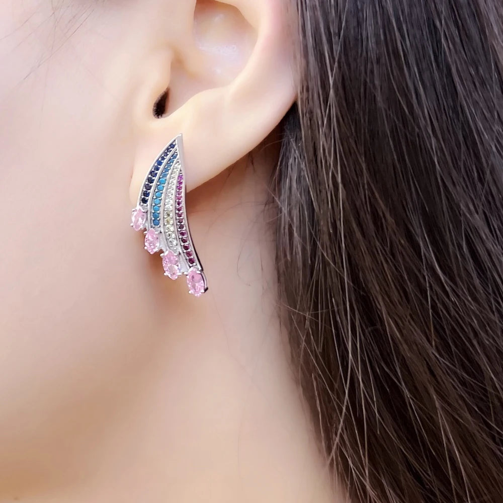Bohemian Multi-colored Stones Wing Earrings-Evani Jewelry