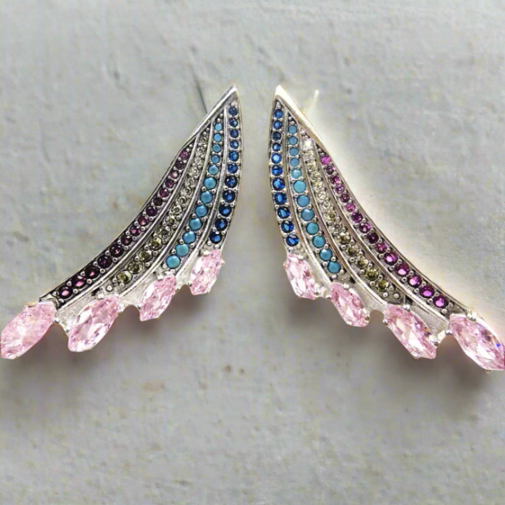 Bohemian Multi-colored Stones Wing Earrings-Evani Naomi Jewelry