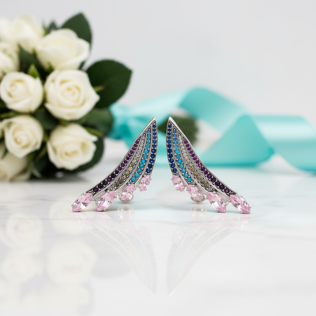 Bohemian Multi-colored Stones Wing Earrings-Evani Jewelry