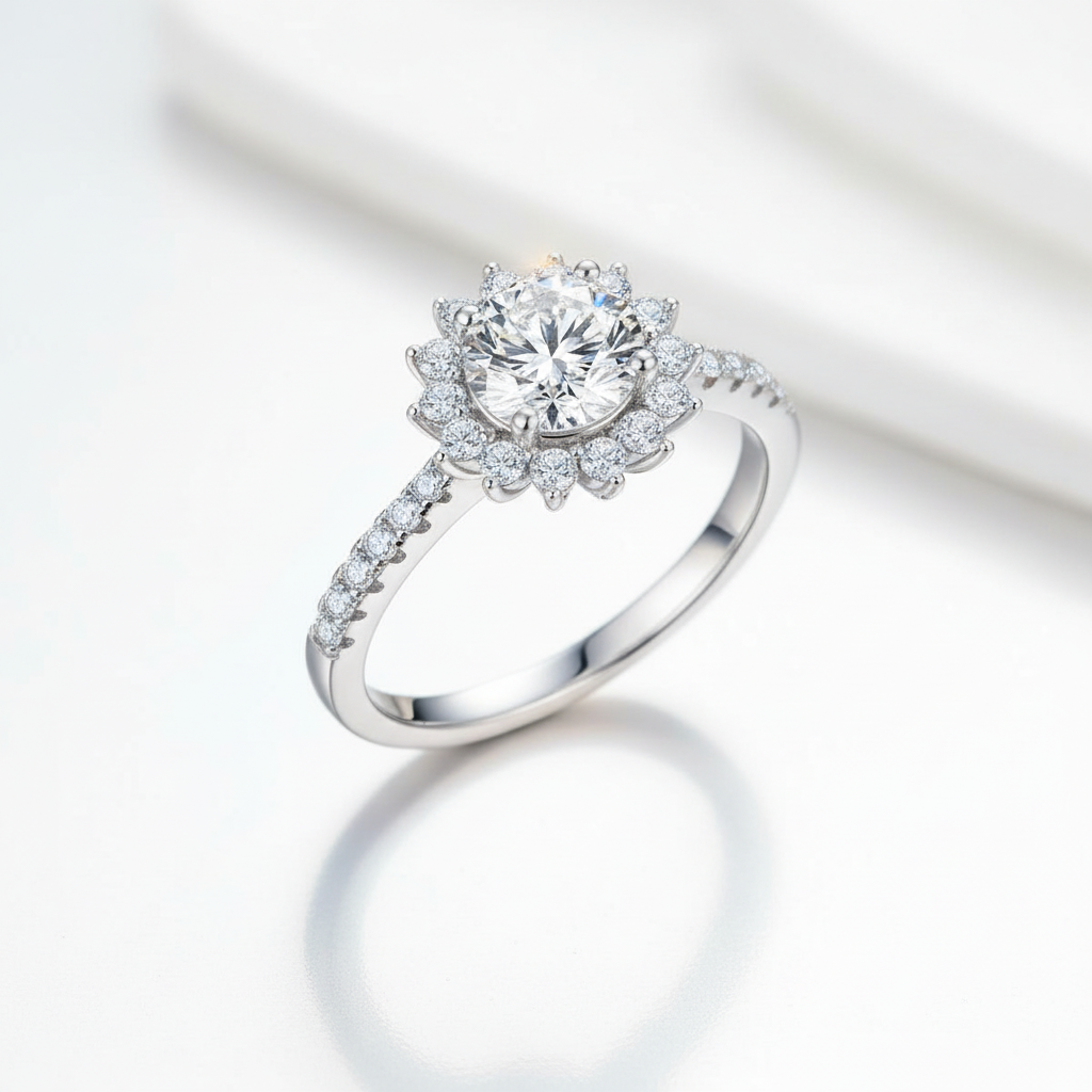 Brilliant 3.00 ct Diamond Option Sunflower Shaped Engagement Ring - Evani Naomi Jewelry