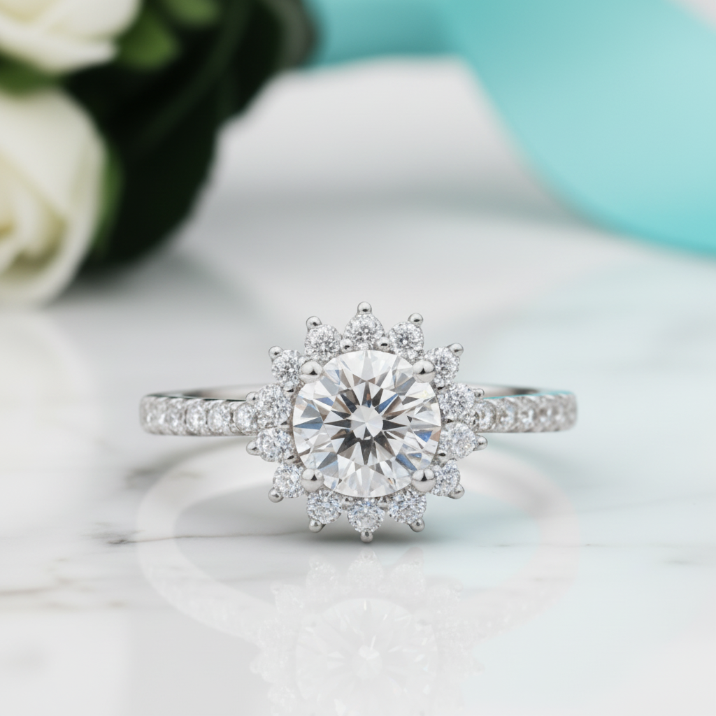 Brilliant 3.00 ct Diamond Sunflower Shaped Engagement Ring-Evani Jewelry
