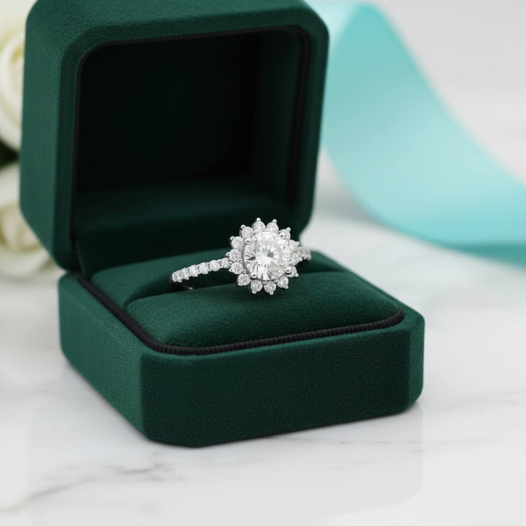 Brilliant 3.00 ct Diamond Option Sunflower Shaped Engagement Ring - Evani Naomi Jewelry