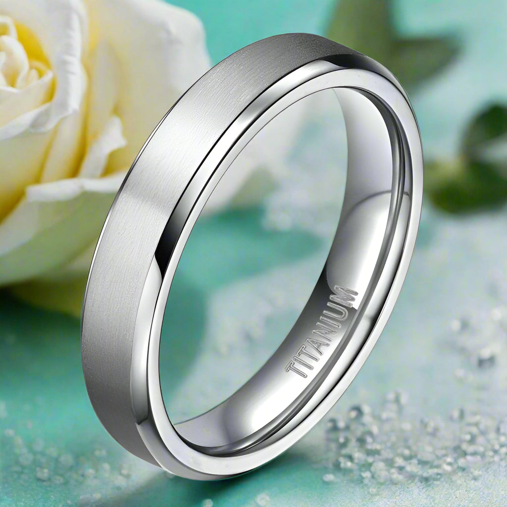 Brushed Beveled Edge Titanium Men's Wedding Band-Evani Naomi Jewelry
