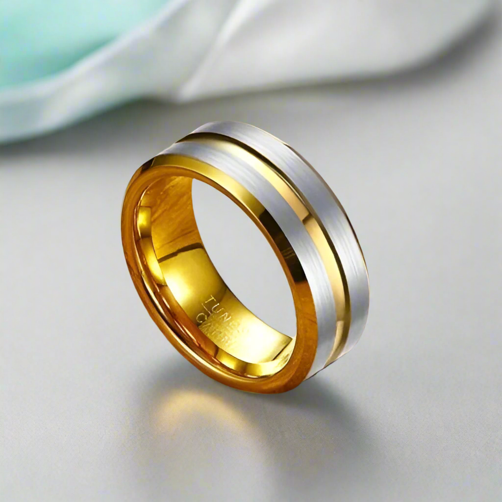 Brushed Beveled Tungsten Carbide Men's Wedding Band-Evani Naomi Jewelry