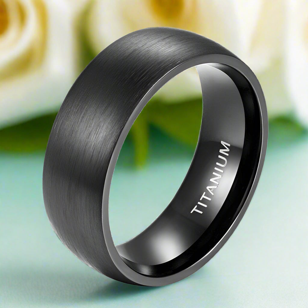 Brushed Black Dome Unisex Titanium Wedding Band-Evani Jewelry