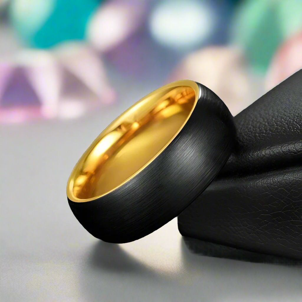 Brushed Black Domed Tungsten Men's Wedding Band-Evani Jewelry