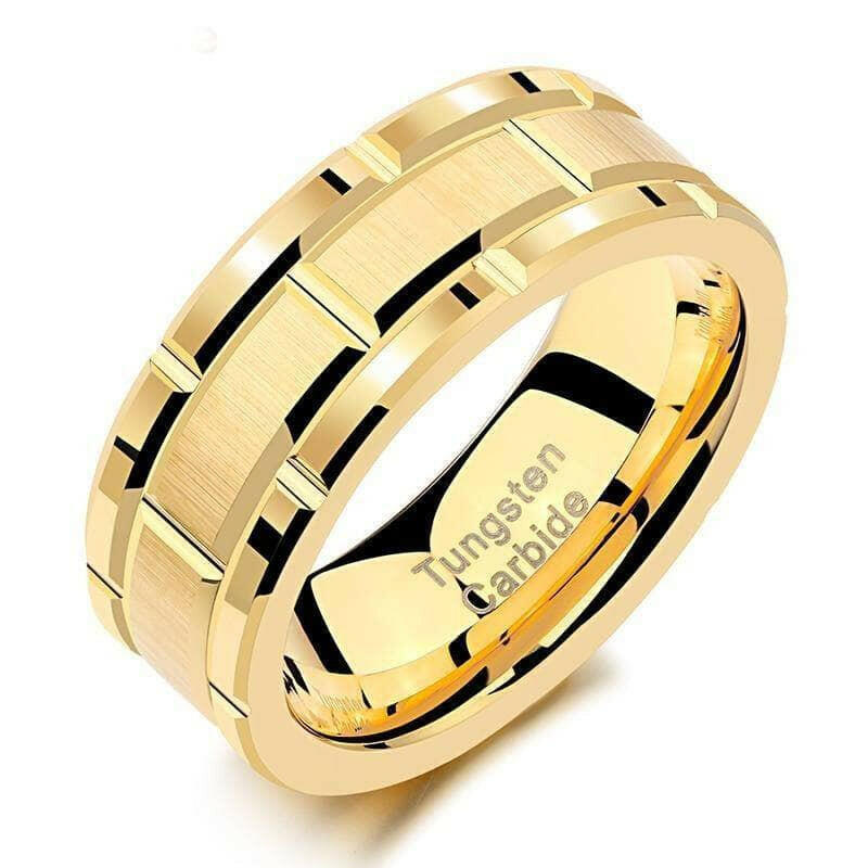 Brushed Men's Tungsten Wedding Band with Brick Pattern-Evani Naomi Jewelry