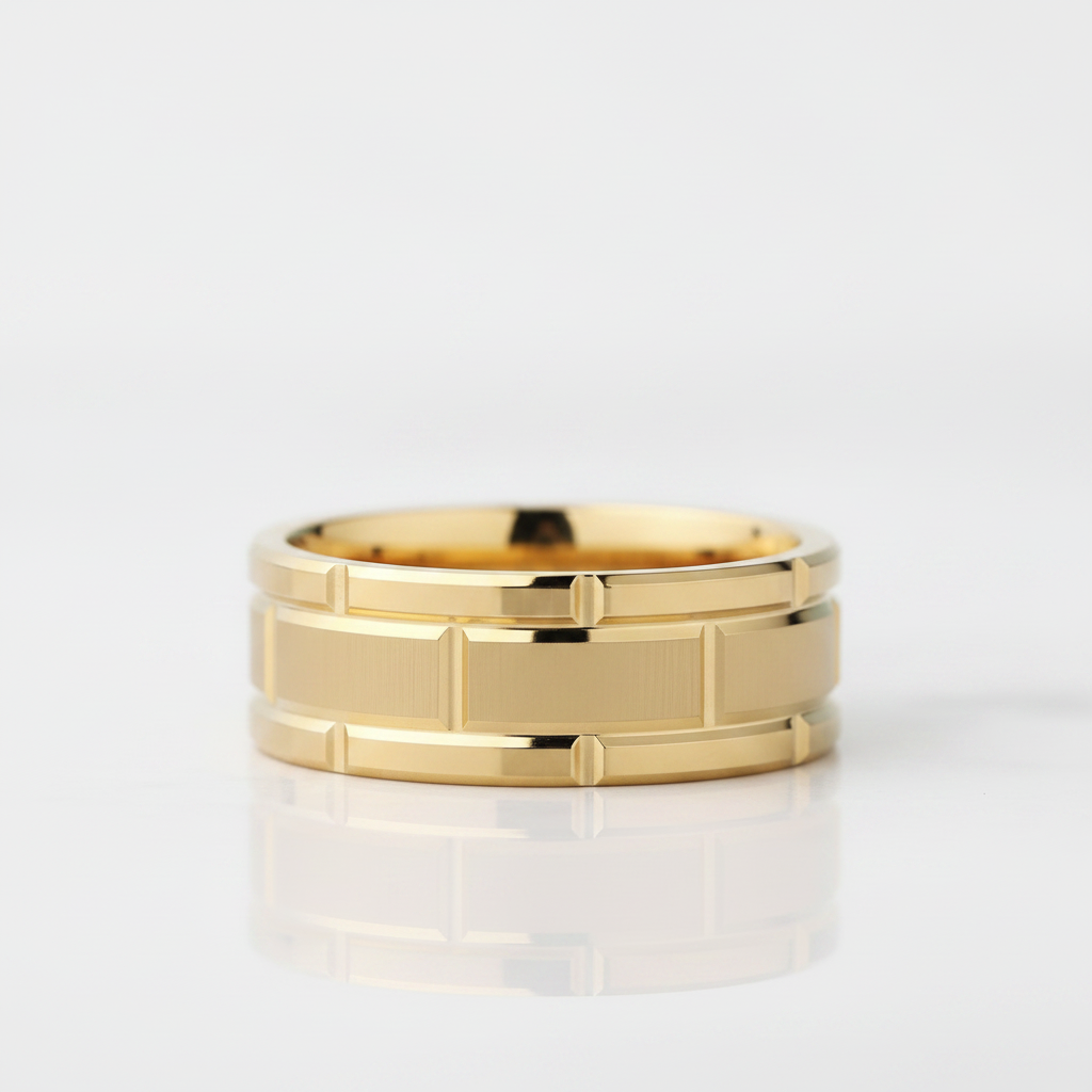 Brushed Men's Tungsten Wedding Band with Brick Pattern - Evani Naomi Jewelry