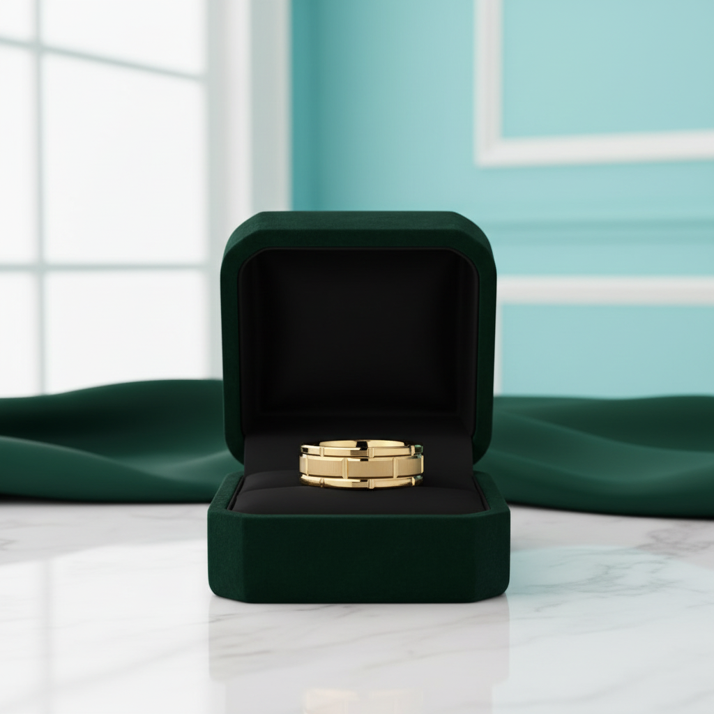 Brushed Men's Tungsten Wedding Band with Brick Pattern - Evani Naomi Jewelry