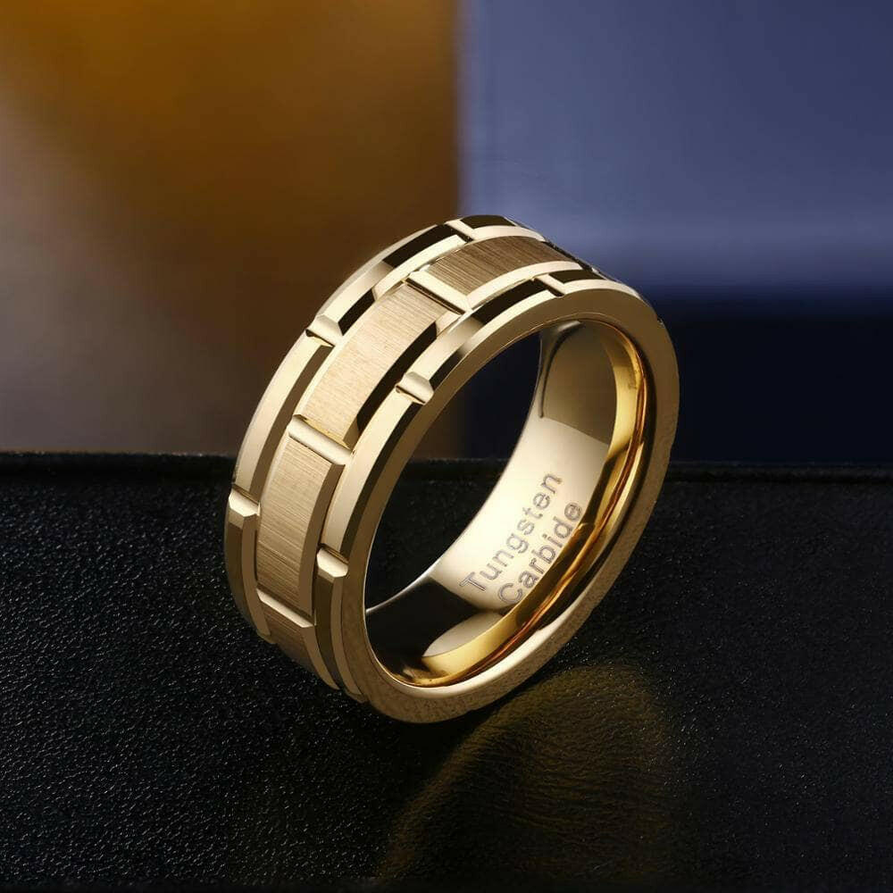Brushed Men's Tungsten Wedding Band with Brick Pattern-Evani Naomi Jewelry