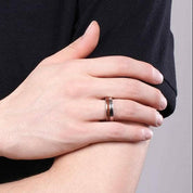 Brushed & Polished Silver Titanium Men's Wedding Band with Wood Inlay-Evani Naomi Jewelry