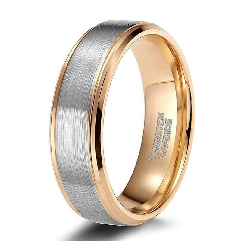 Brushed Silver & Rose Gold Tungsten Men's Wedding Band-Evani Naomi Jewelry