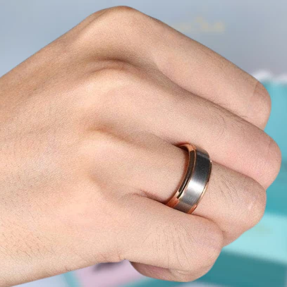 Brushed Silver & Rose Gold Tungsten Men's Wedding Band-Evani Naomi Jewelry