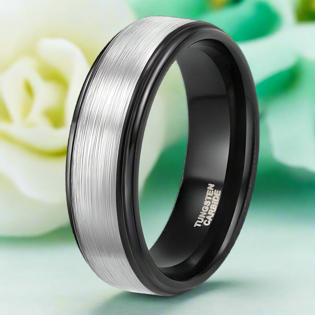 Brushed Silver & Rose Gold Tungsten Men's Wedding Band-Evani Naomi Jewelry