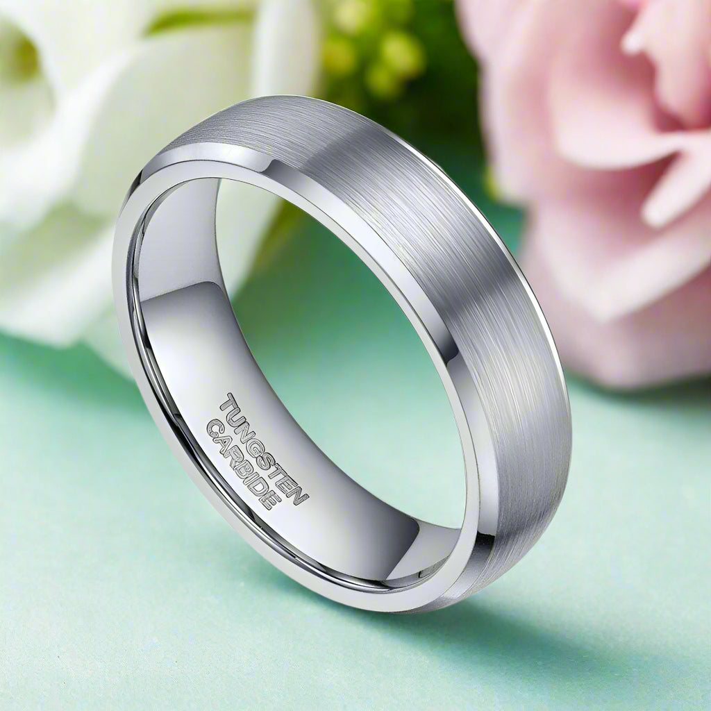 Brushed Silver Tungsten Unisex Wedding Band-Evani Naomi Jewelry