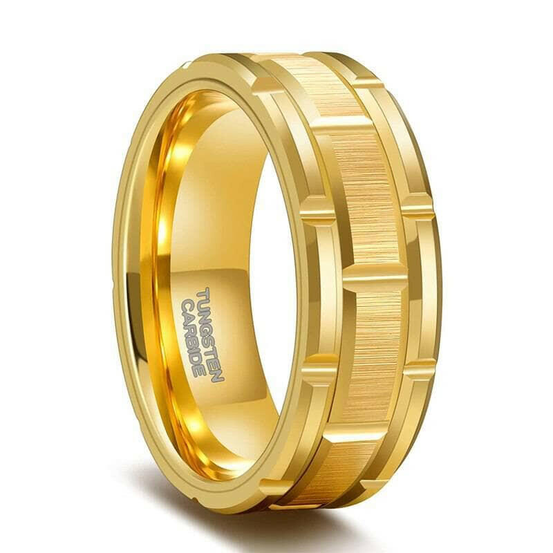 Brushed Tungsten Men's Wedding Band with Brick Pattern-Evani Jewelry