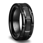 Brushed Tungsten Men's Wedding Band with Brick Pattern-Evani Naomi Jewelry