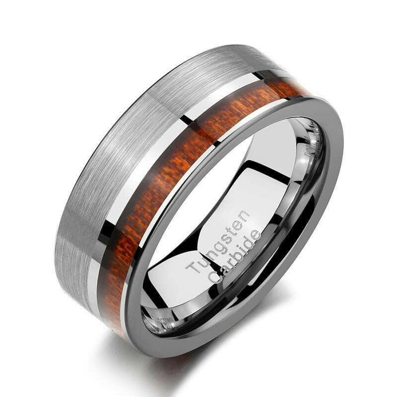 Brushed Tungsten Wedding Band with Wood-Evani Naomi Jewelry