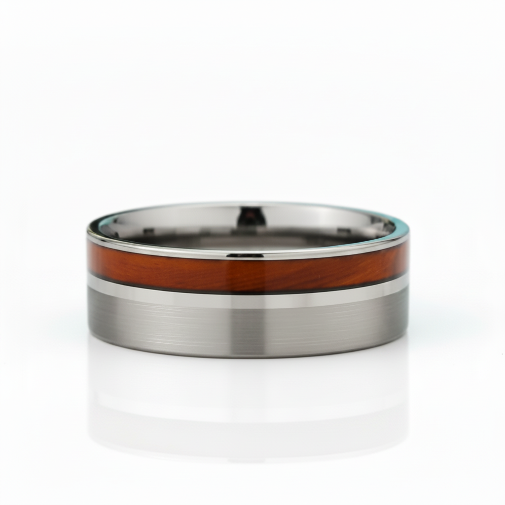 Brushed Tungsten Wedding Band with Wood - Evani Naomi Jewelry