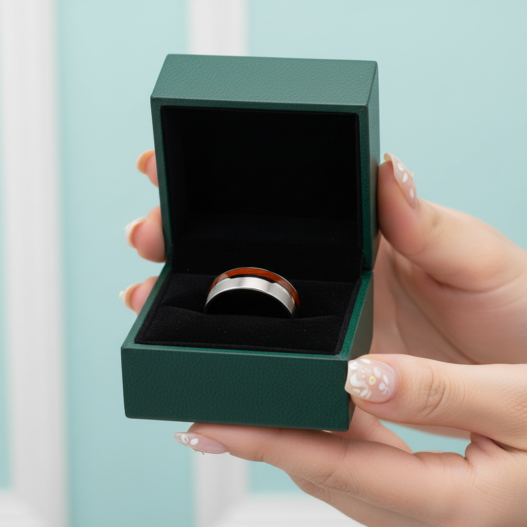 Brushed Tungsten Wedding Band with Wood - Evani Naomi Jewelry