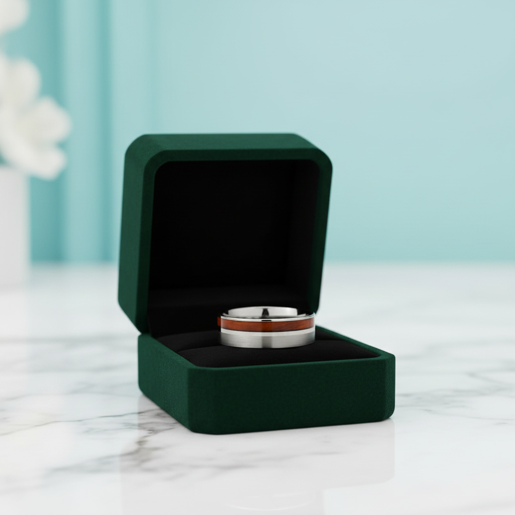 Brushed Tungsten Wedding Band with Wood - Evani Naomi Jewelry