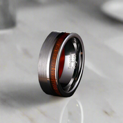 Brushed Tungsten Wedding Band with Wood-Evani Naomi Jewelry