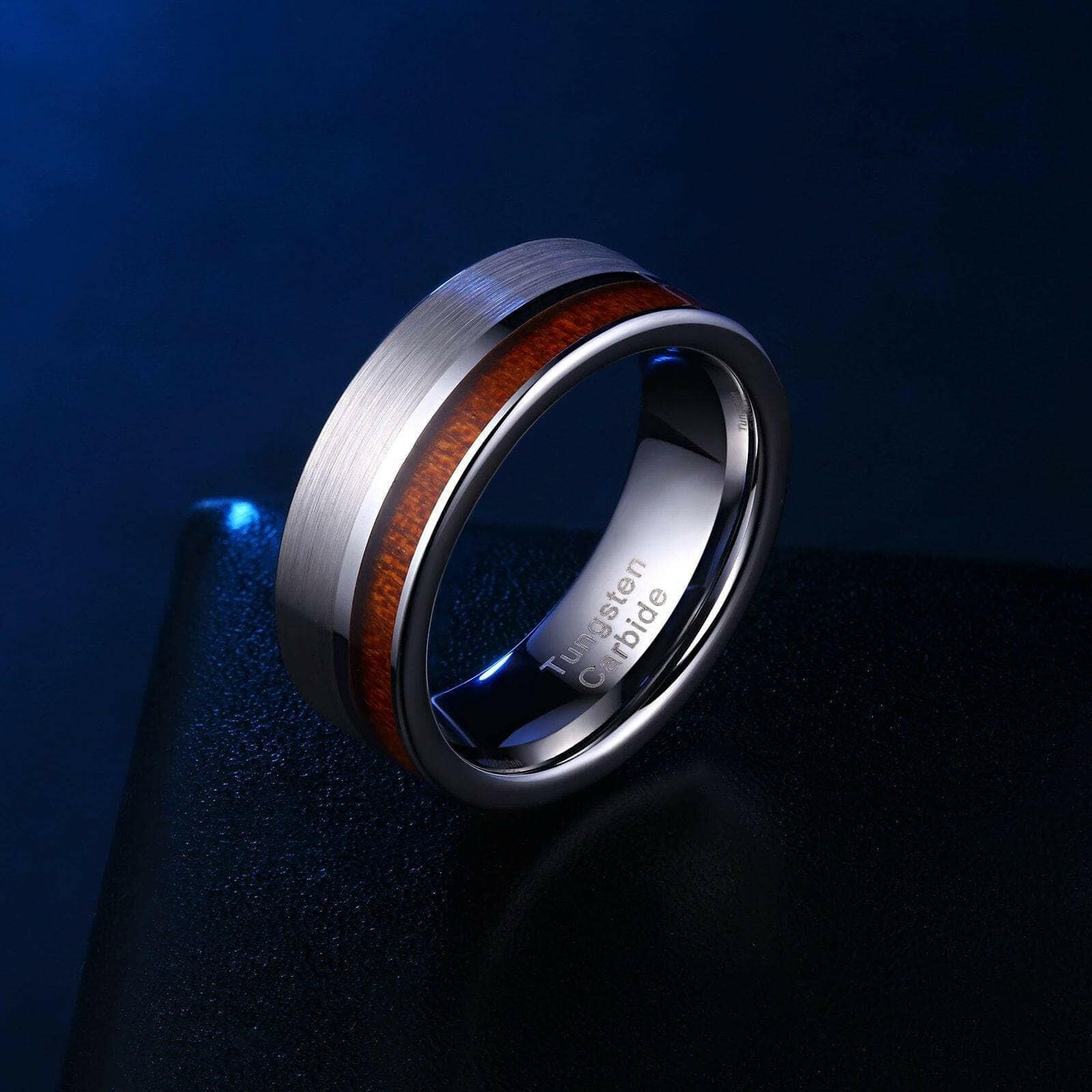 Brushed Tungsten Wedding Band with Wood-Evani Naomi Jewelry