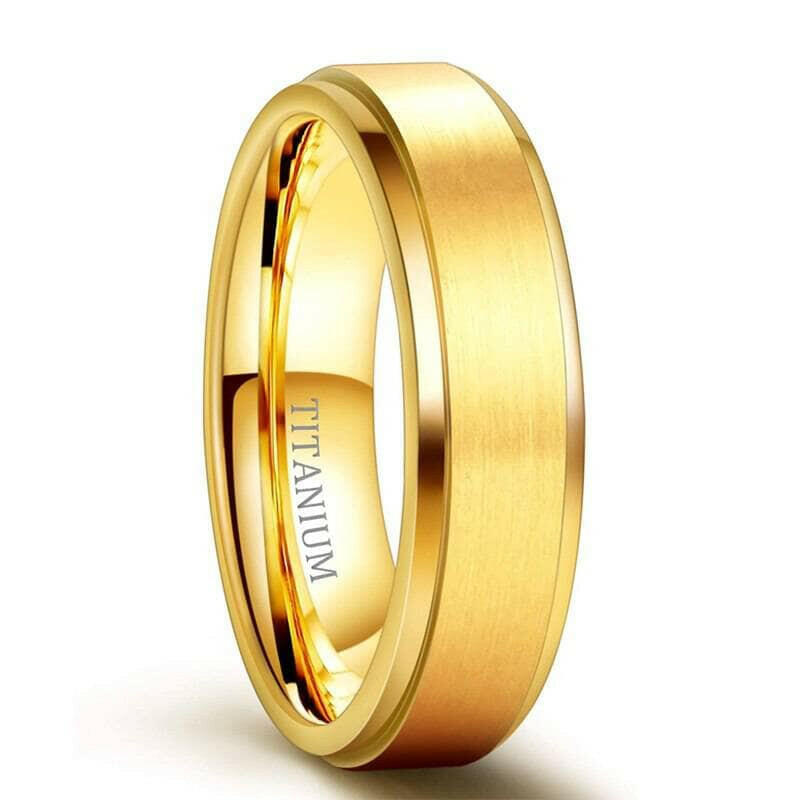 Brushed Yellow Gold Unisex Titanium Wedding Band-Evani Jewelry