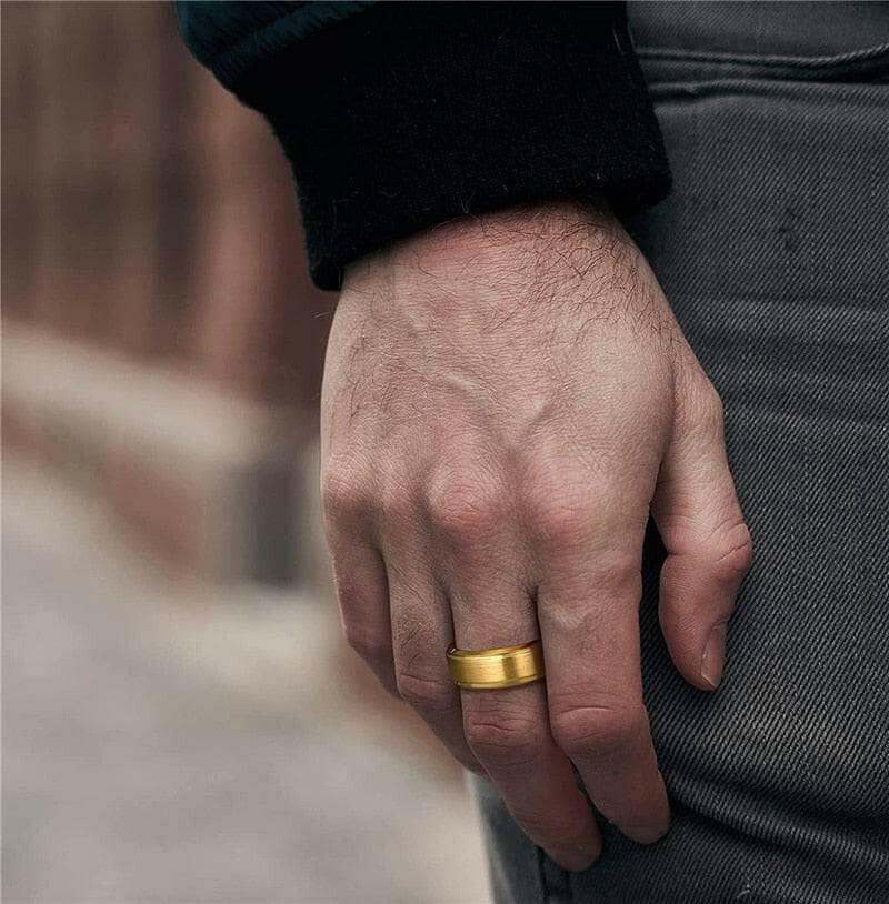 Brushed Yellow Gold Unisex Titanium Wedding Band-Evani Naomi Jewelry