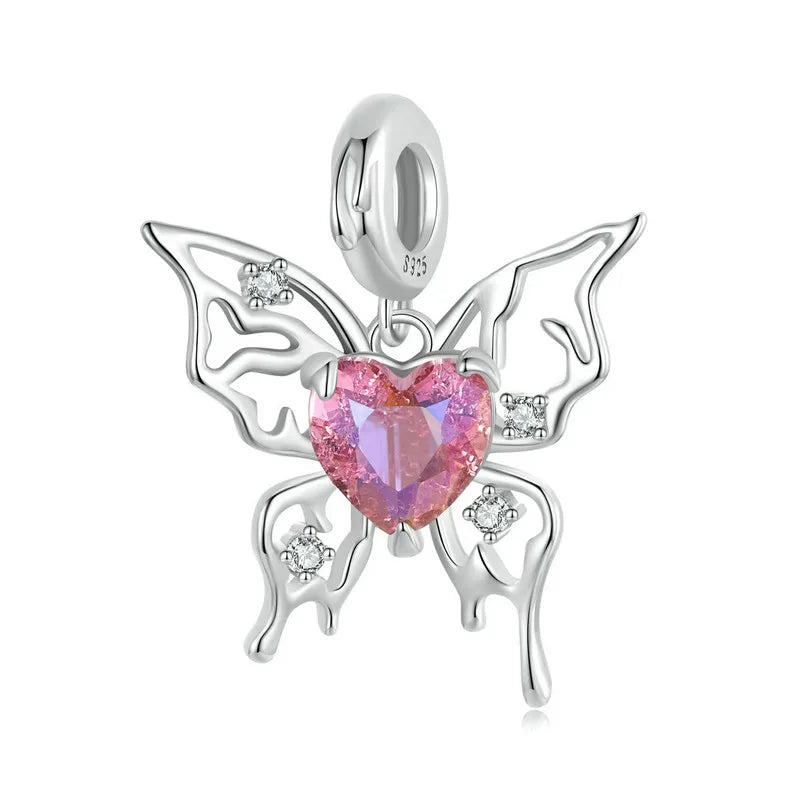 Butterfly and Heart Pink Diamond Charm Series-Evani Jewelry