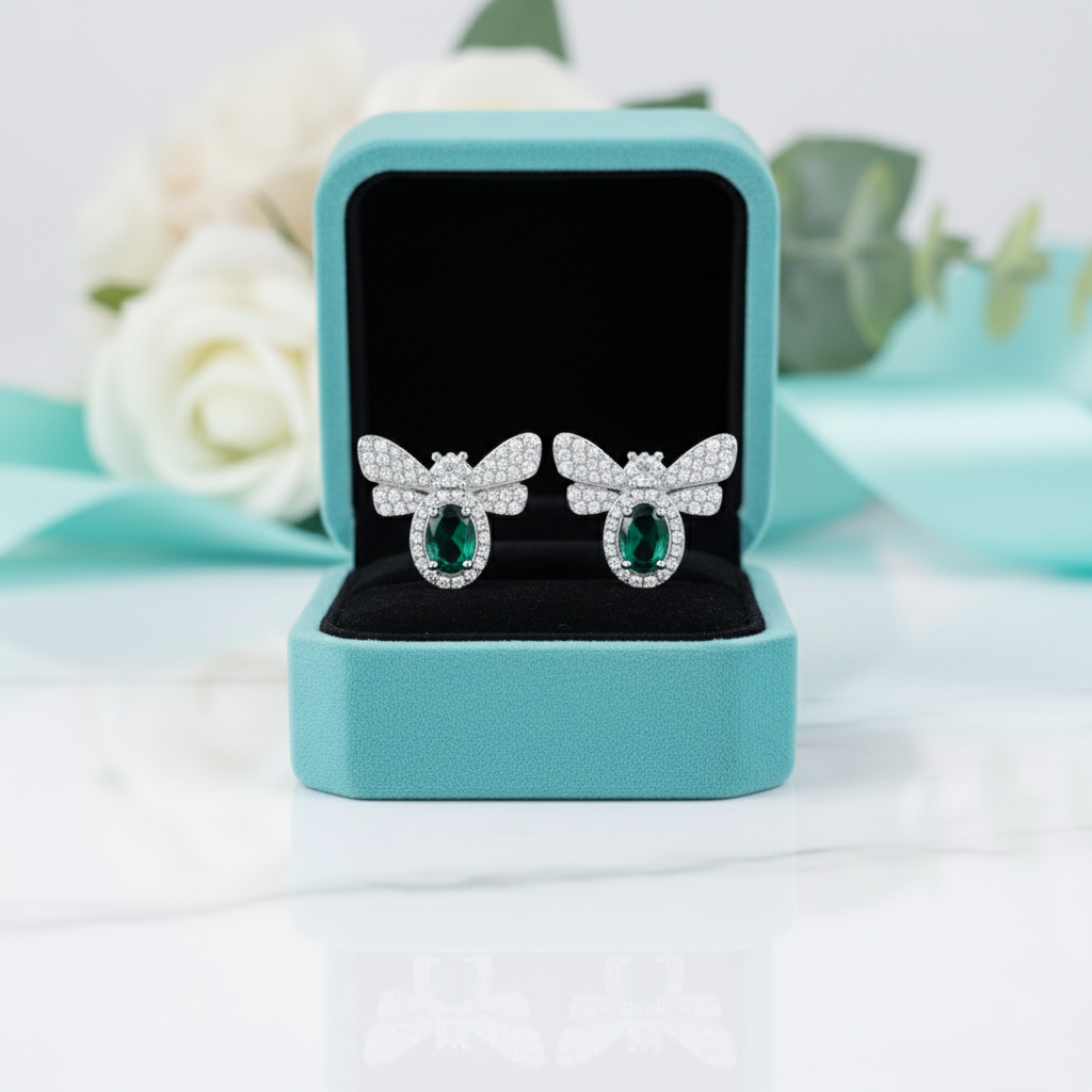 Flight of Fancy- Bee Natural Moss Agate Stud Earrings - Evani Naomi Jewelry