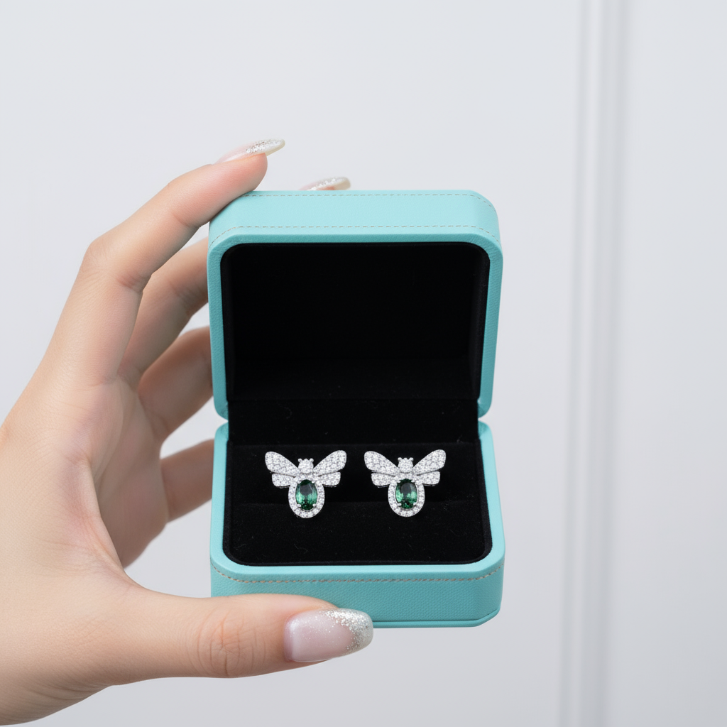 Flight of Fancy- Bee Natural Moss Agate Stud Earrings