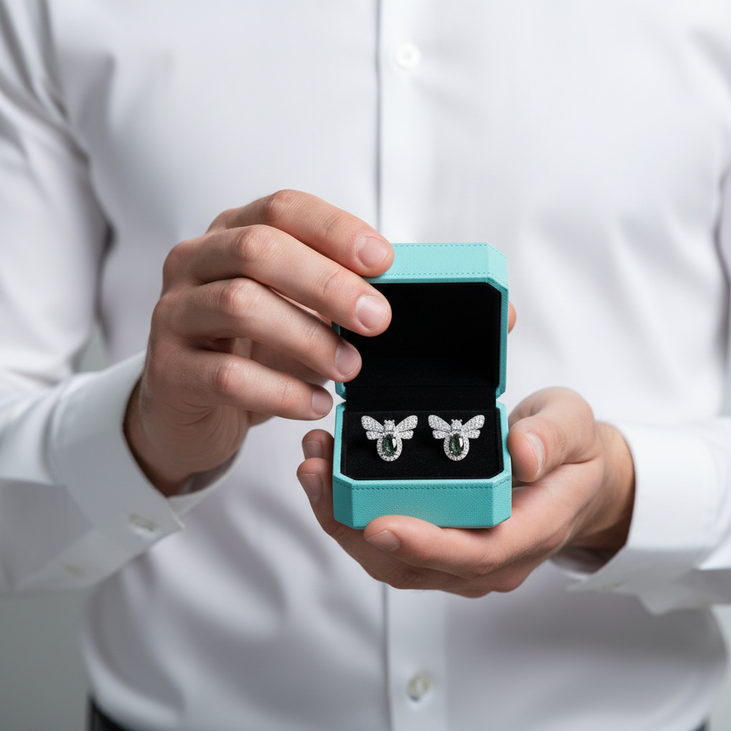 Flight of Fancy- Bee Natural Moss Agate Stud Earrings