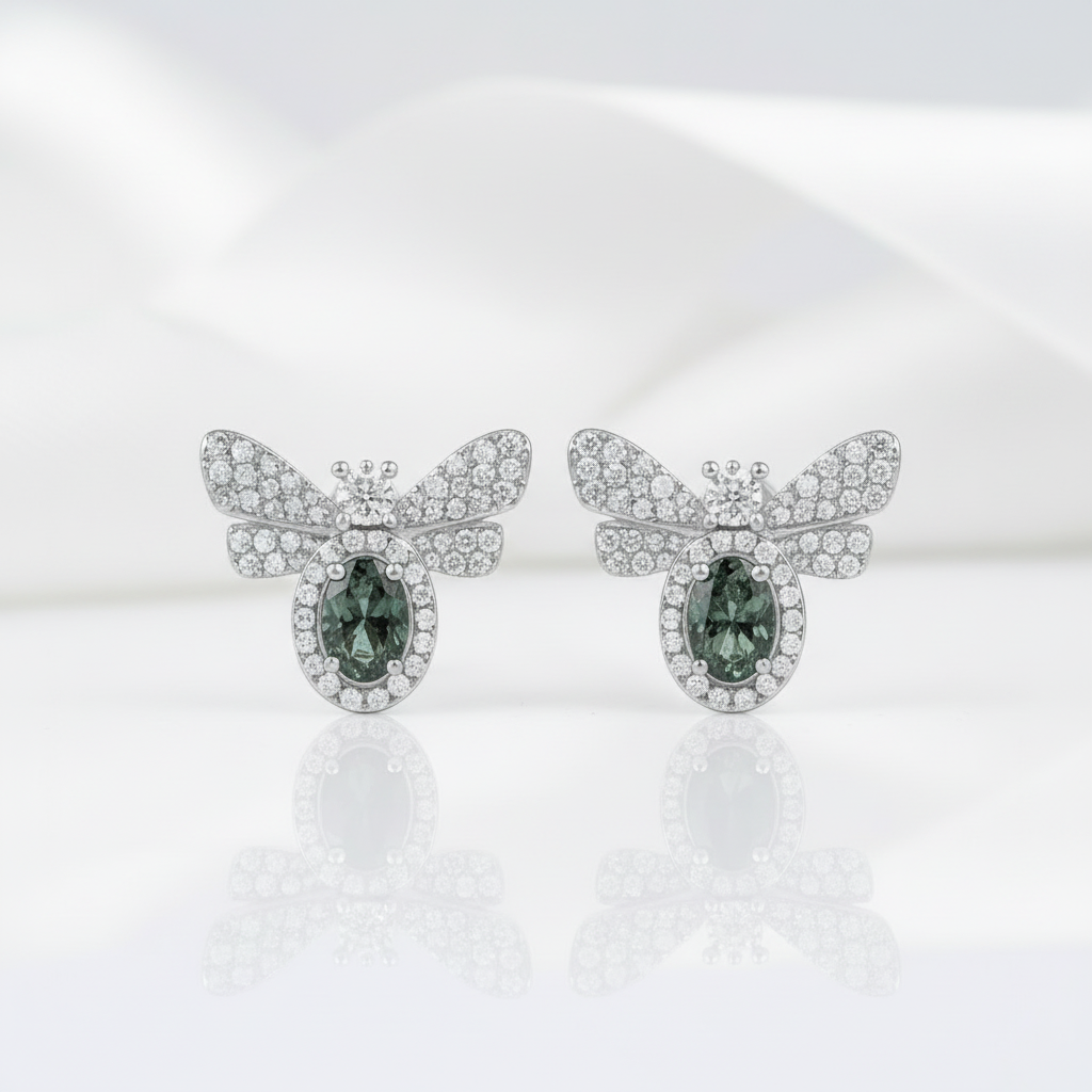 Flight of Fancy- Bee Natural Moss Agate Stud Earrings