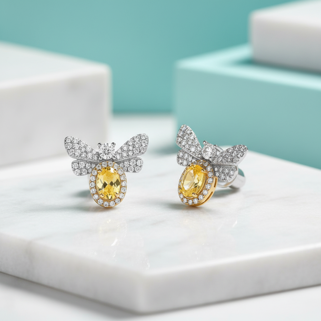 Flight of Fancy- Bee Natural Moss Agate Stud Earrings