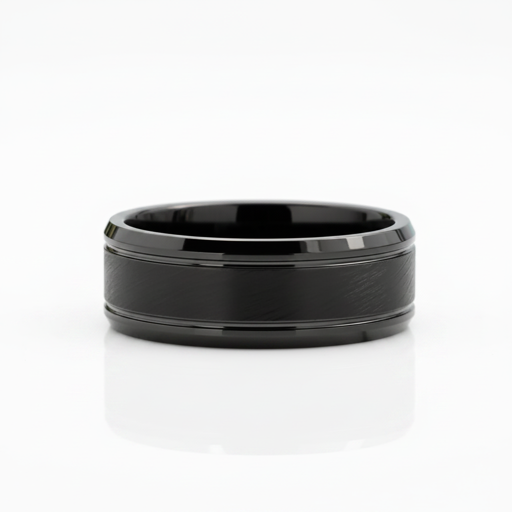 Center Brushed 8mm Black Tungsten Carbide Wedding Band - Evani Naomi Jewelry