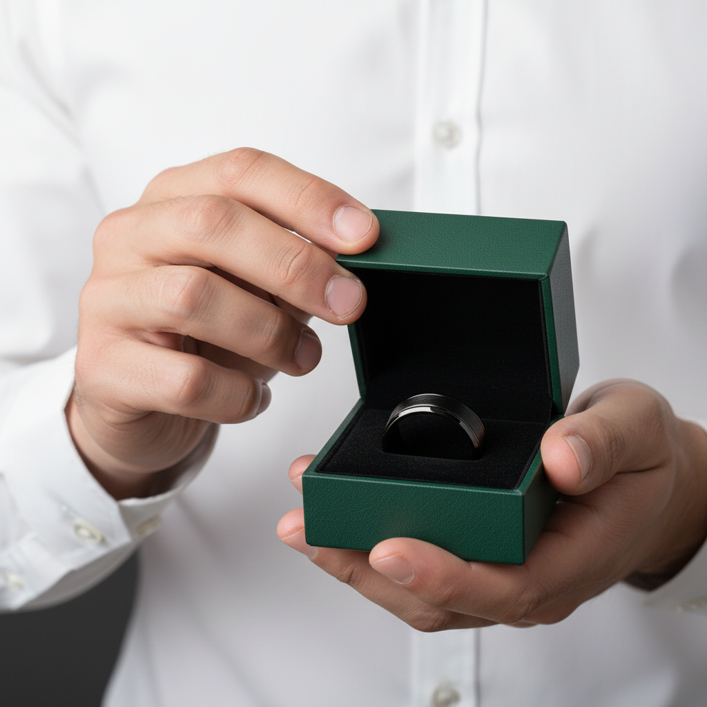 Center Brushed 8mm Black Tungsten Carbide Wedding Band - Evani Naomi Jewelry