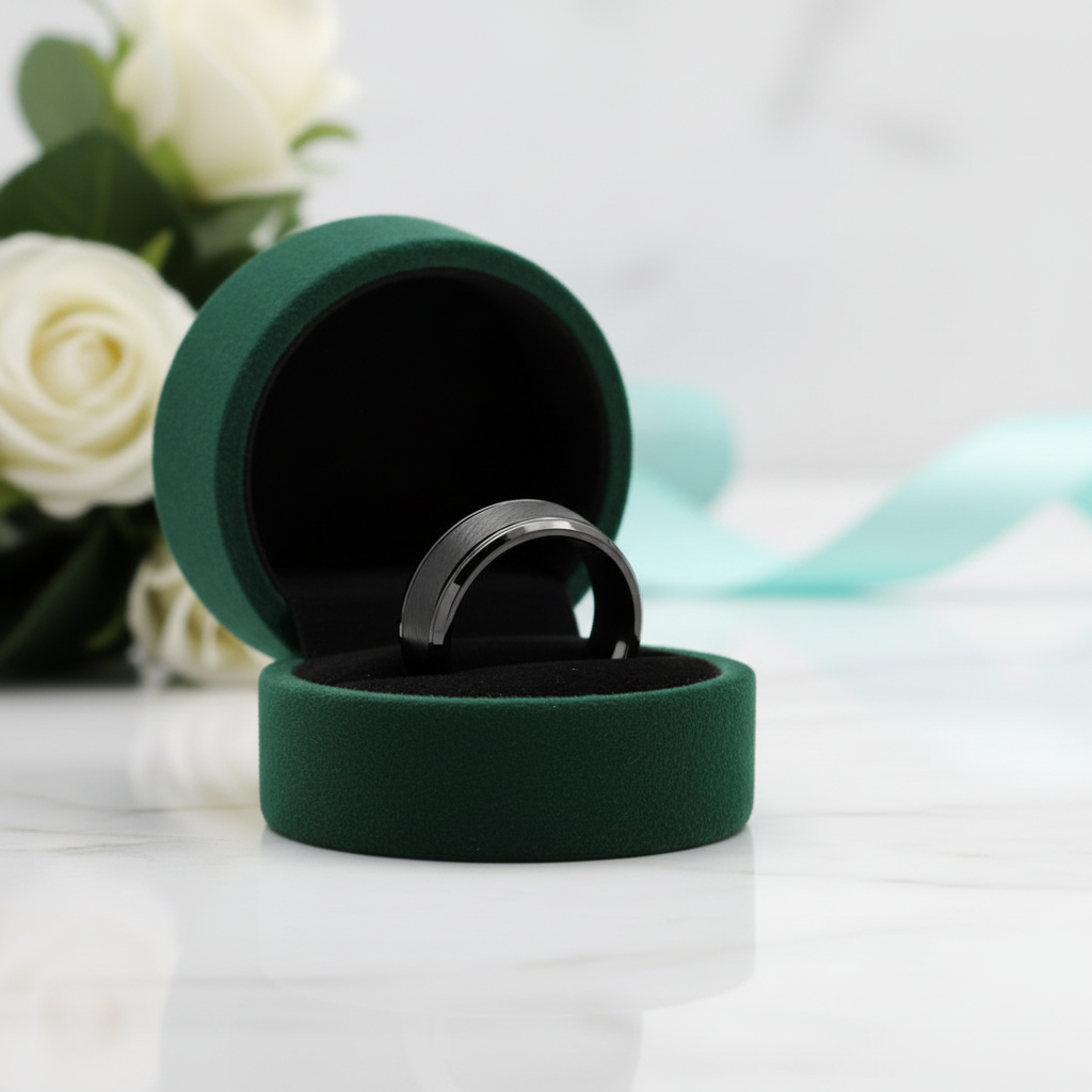 Center Brushed 8mm Black Tungsten Carbide Wedding Band - Evani Naomi Jewelry