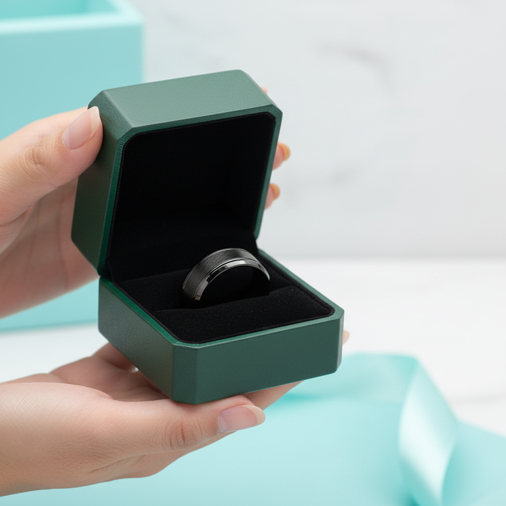Center Brushed 8mm Black Tungsten Carbide Wedding Band - Evani Naomi Jewelry